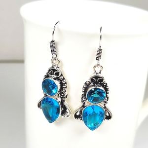 Blue Topaz Gemstone .925 Sterling Silver Drop Dangle Earrings